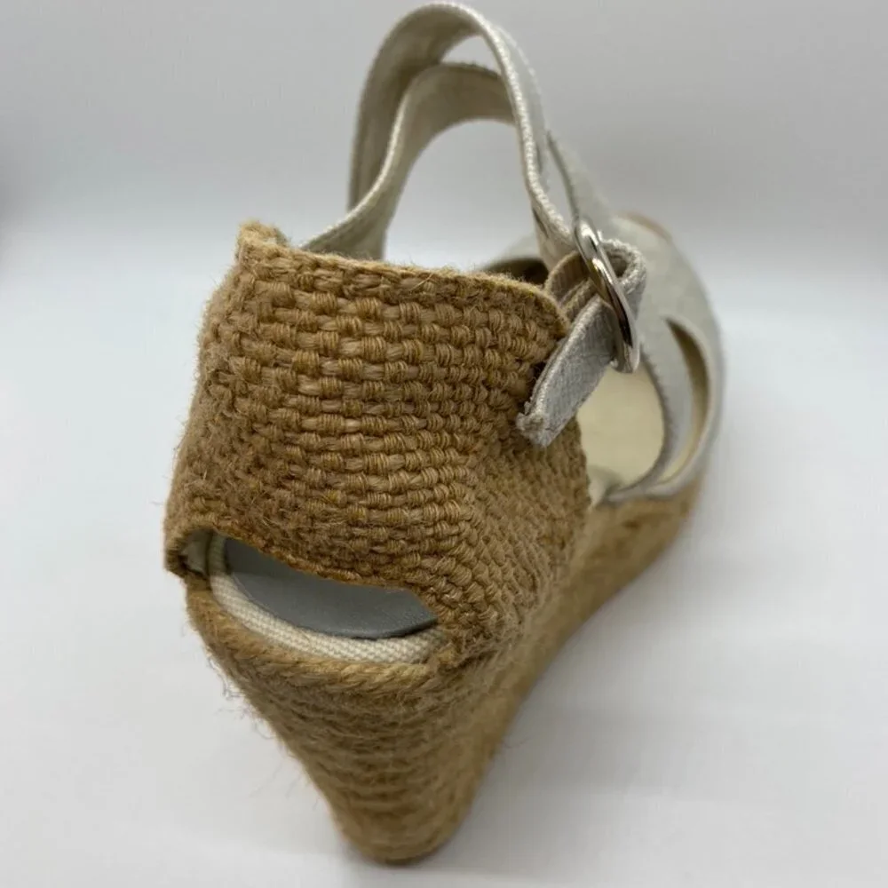 Bettye Muller silver canvas espadrille wed…